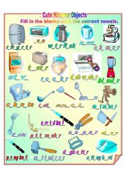 English Worksheet: Cute Kitchen Objects 1- **fully editable with answer key