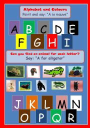 English worksheet: ALPHABET, COLOURS & ANIMALS