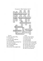 English Worksheet: crossword puzzle for numbers