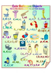 English Worksheet: Cute Bathroom Objects ** fully editable with answer key