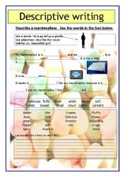English Worksheet: Descriptive writing (describe a marshmallow)