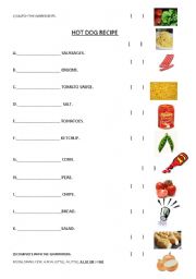 English Worksheet: Hot Dog Recipe