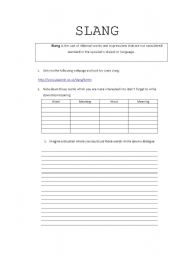 English worksheet: Slang exercice
