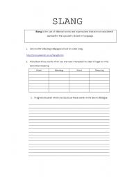 English Worksheet: Slang exercice