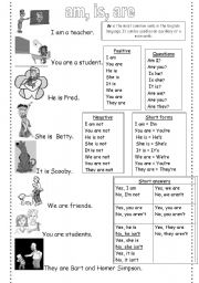 English Worksheet: The verb be: am, is, are