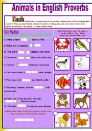 English Worksheet: Animal In English Prroverbs