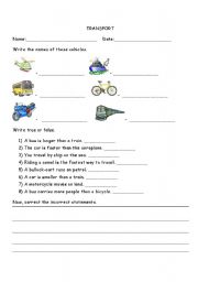 English Worksheet: Transport- Means of vehicles