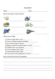 English worksheet: Transport- Means of vehicles