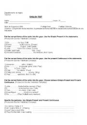 English Worksheet: test simple present and present continuous