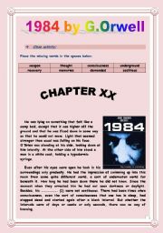 English Worksheet: Reading time!!! 1984 by GEORGE ORWELL - Cloze activity 1 (Extract from chaper 20). (4 pages - KEY included)
