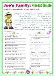 English Worksheet: Joes Family  -  Verbs To Be  &  Have Got  -  Simple Present