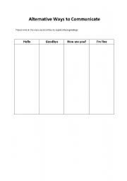 English worksheet: Alternative Ways to Greet - Brainstorming chart