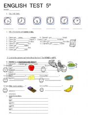 English worksheet: test 5th year