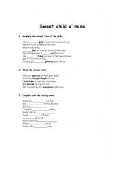 English worksheet: sweet child omine 