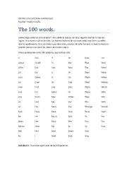 English worksheet: 100 words