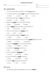 English worksheet: vocabulary test