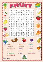 English Worksheet: Fruit wordsearch