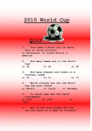 English Worksheet: 2010 World Cup Quiz