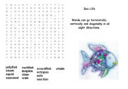 English Worksheet: Rainbow Fish Wordsearch