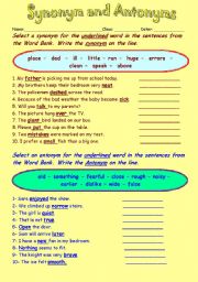 Synonyms and antonyms worksheets