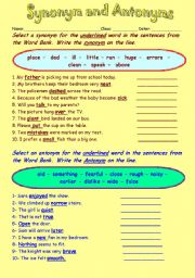 English Worksheet: Synonyms and Antonyms 