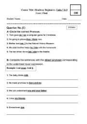 English Worksheet: New Headway Beginners- Units 7-8-9  Final Exam