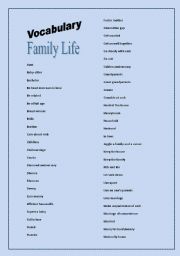 English worksheet: Vocabulary  Family Live