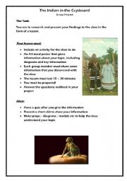 English worksheet: Indian in the Cupboard project Part One