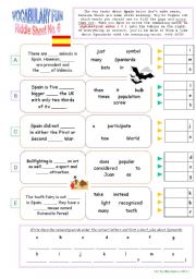 English Worksheet: RIDDLE SHEET NO. 6  TOPIC: FUN FACTS ABOUT SPAIN  READING AND WRITING ACTIVITY  KEY INCLUDED!!