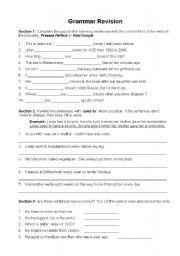 English Worksheet: Grammar Revision for Lower Pre-intermediate 