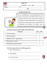 English Worksheet: test 5th grade