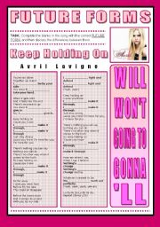 English Worksheet: SONG ACTIVITY - Keep Holding On (By Avril Lavigne) - FUTURE FORMS - Version 2