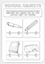 English Worksheet: School Objects