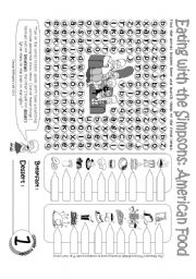 English Worksheet: American Food - Wordsearch / Matching: Part 1