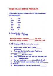 English worksheet: SUBJECT AND OBJECT PRONOUNS