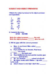 English Worksheet: SUBJECT AND OBJECT PRONOUNS