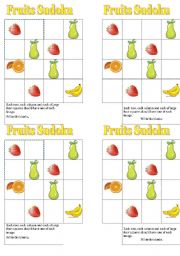 English Worksheet: Fruits sudoku