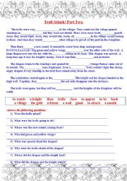 English worksheet: Trolls Attack! Part Two. Reading Practice. Lego Subject.