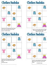 English Worksheet: Clothes Sudoku