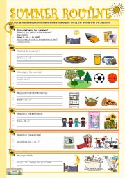 English Worksheet: SUMMER ROUTINE