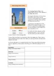 English Worksheet: a visit to the Leaning Tower of Pisa