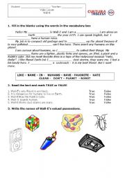 English Worksheet: Wall-E video lesson