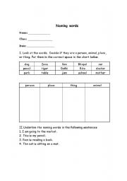 English Worksheet: Naming words