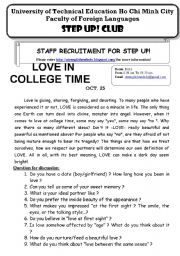 English Worksheet: Love in college time