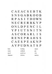 English Worksheet: classroom equipment wordsearch