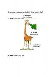 English worksheet: a giraffe