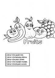 English Worksheet: Colour the fruits.
