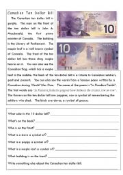 English Worksheet: Canadian ten dollar bill