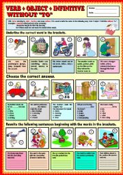 English Worksheet: Verb + Object + infinitive without  