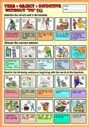 English Worksheet: Verb + Object + infinitive without 